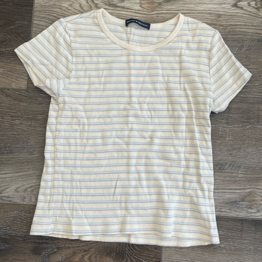 Brandy Melville yelliw Tee with Light Blue Stripes one size